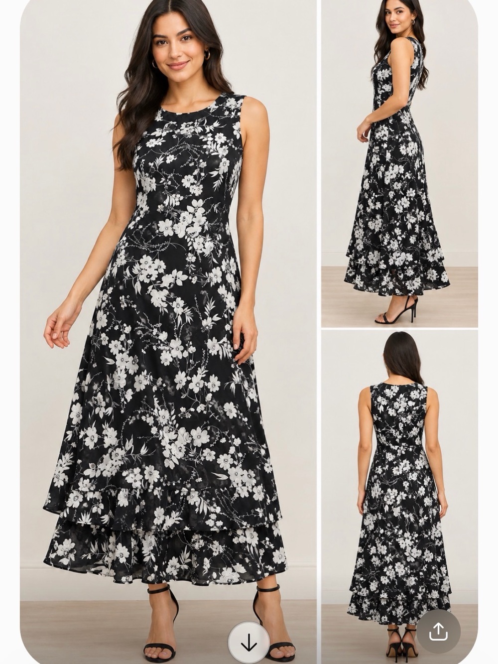 Elementz Black and White Floral High-Low Dress